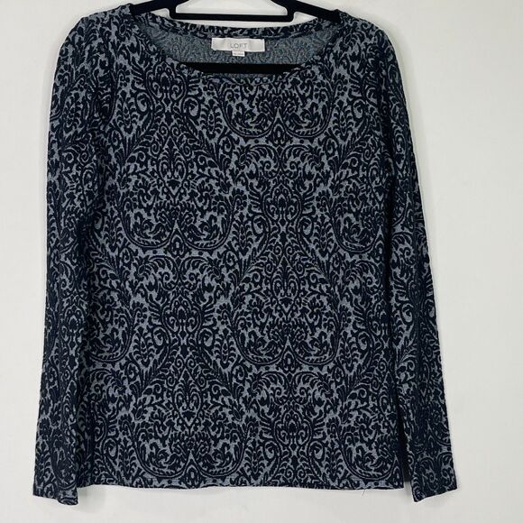 LOFT Lacy Jacquard Long Sleeve Tee Women's Size XS - Picture 6 of 6